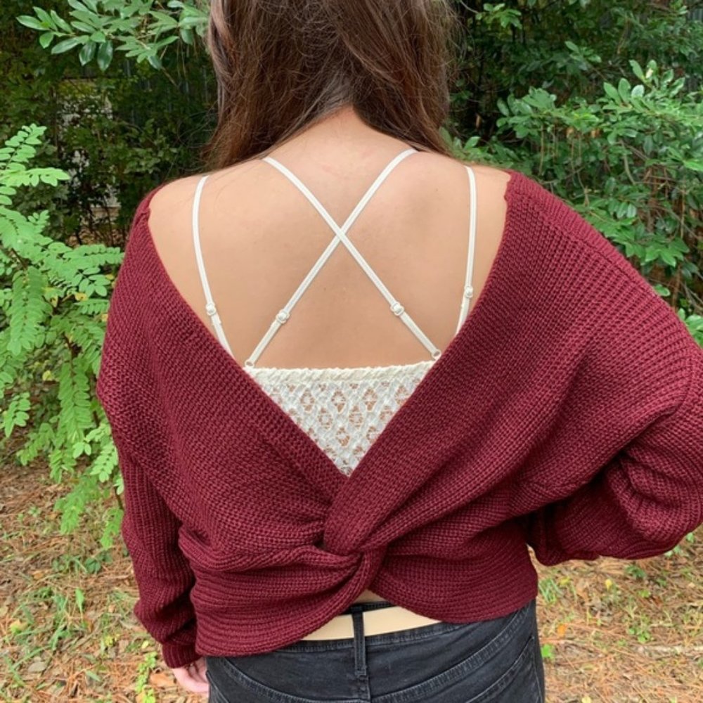 Twist Back Wine Color Sweater - Picture 2 of 3